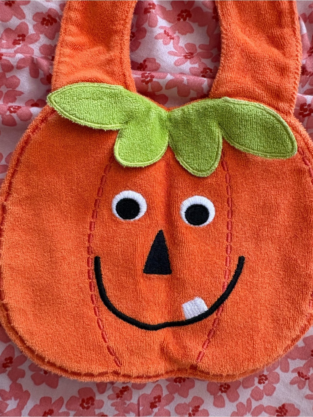Orange Pumpkin Terry Bib for Kids - Cute Fall Feeding Accessory